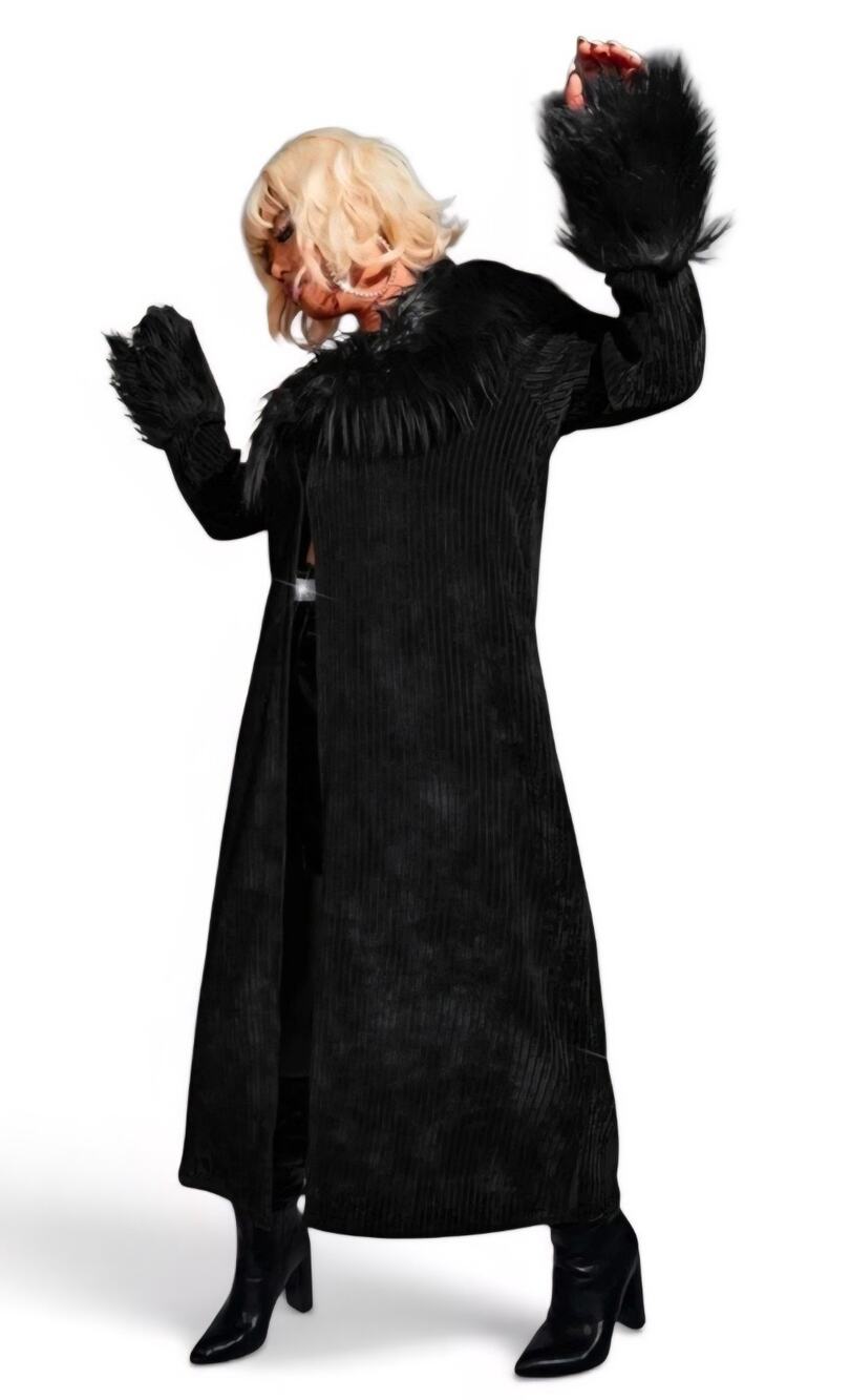 Romwe Plus Size 4X Fuzzy Fur Trim Open Front Black Gothic Duster Open-Front Coat